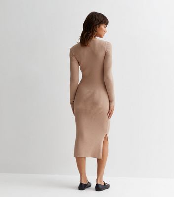 Camel ribbed 2025 midi dress