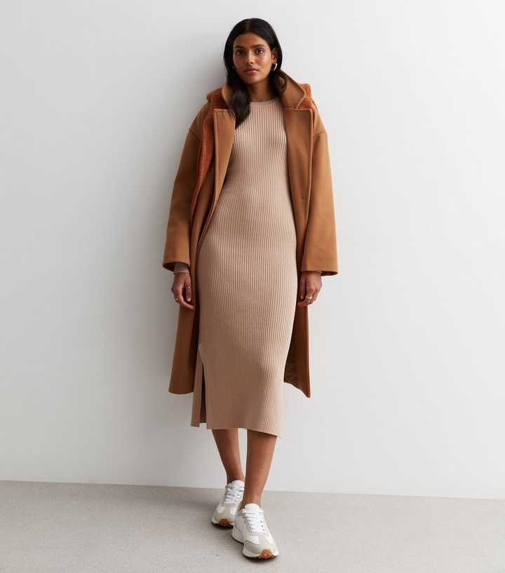 Camel Ribbed Knit Bodycon Midi Dress | New Look Camel Ribbed Knit Bodycon Midi Dress | New Look