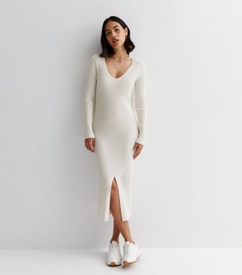 Knitted midi dress with cheap split