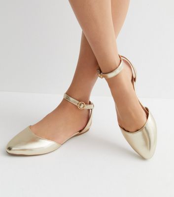 Wide Fit Gold Closed Toe Pointed Sandals New Look