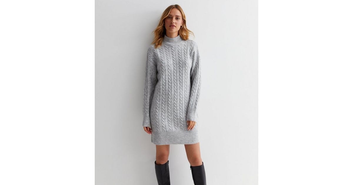 Cable Knit Pocket Dress Grey main image 1