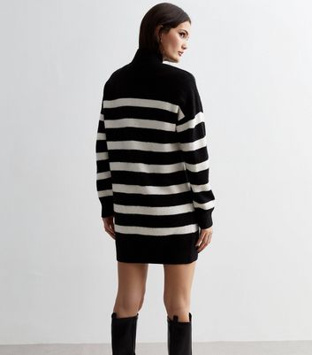 Black Stripe Knit Button Mini Dress | New Look