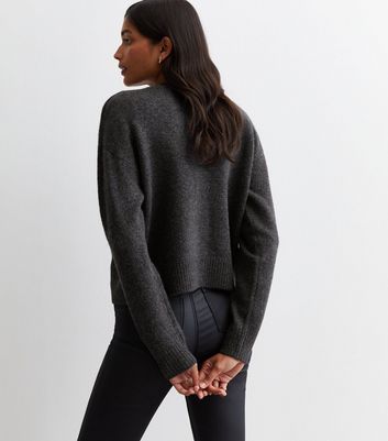 Dark Grey Knit Button Front Cardigan | New Look