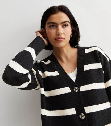 Black Stripe Knit Button Front Cardigan | New Look