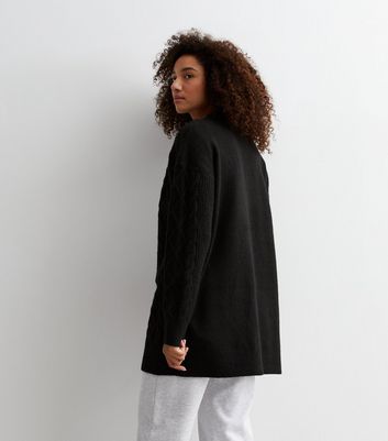 Black Cable Knit Longline Cardigan New Look