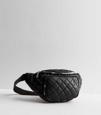 Black Leather-Look Quilted Bum Bag