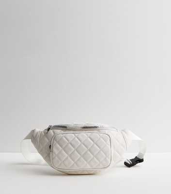 White Leather-Look Quilted Bumbag