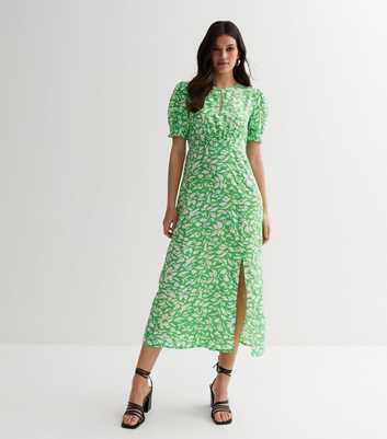 Green Floral Keyhole Split Midi Dress