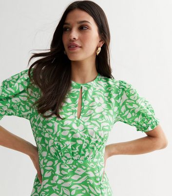 Green Floral Keyhole Split Midi Dress New Look