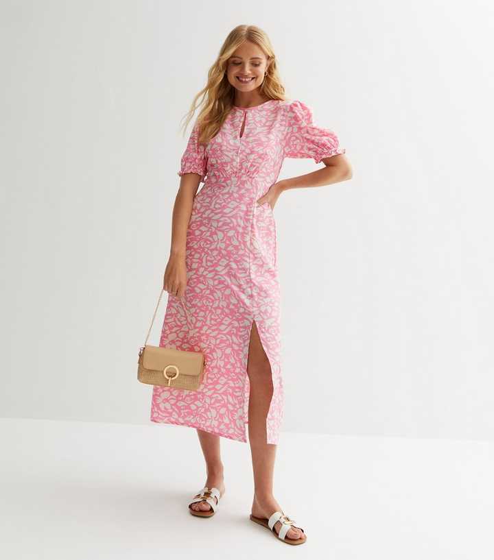 Pink Floral Keyhole Split Midaxi Dress | New Look