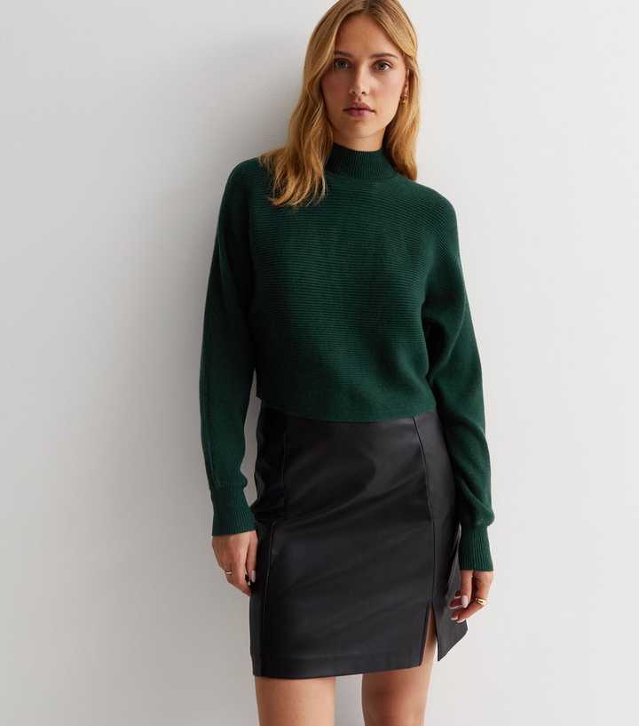 Dark Green Ribbed Knit Crop Jumper