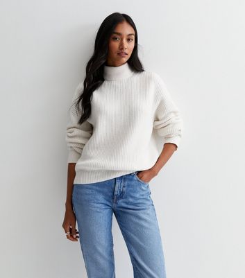 White ribbed best sale roll neck jumper