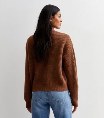 Rust Ribbed Knit High Neck Jumper New Look