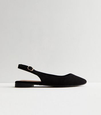 Black Low Block Heel Slingback Sandals