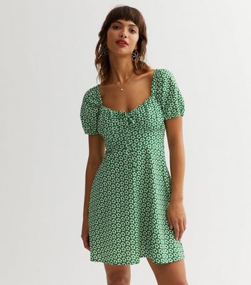 Green Daisy Milkmaid Mini Dress New Look