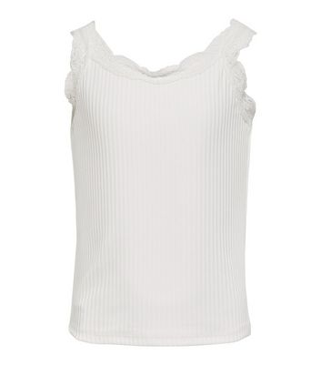 KIDS ONLY White Ribbed Lace Trim Vest New Look