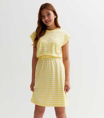 KIDS ONLY Yellow Stripe Tie Waist Mini Dress