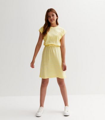KIDS ONLY Yellow Stripe Tie Waist Mini Dress New Look