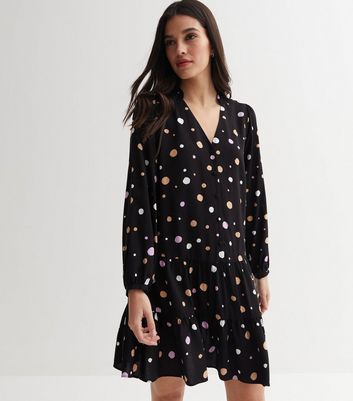 Black Abstract Spot Button Front Mini Dress New Look
