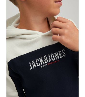 Jack & Jones Junior Navy Jersey Logo Colour Block Hoodie New Look