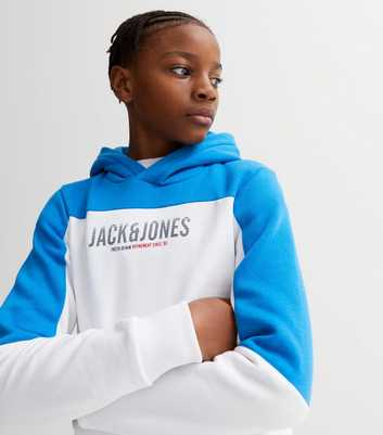 Jack & Jones Junior Bright Blue Jersey Logo Colour Block Hoodie
