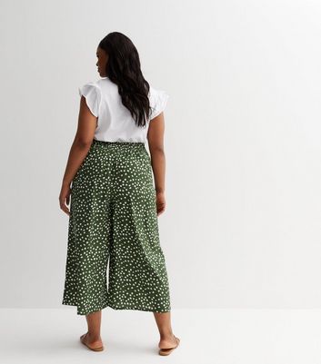 Green wide leg cropped trousers hotsell