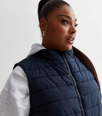 Curves Navy Lightweight Puffer Gilet New Look