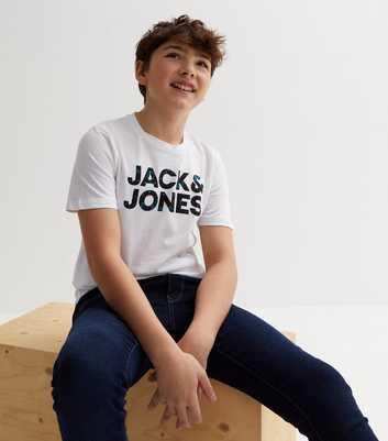 Jack & Jones Junior White Logo Crew Neck Short Sleeve T-Shirt