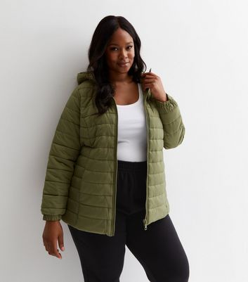 Curves Khaki Lightweight Puffer Jacket New Look