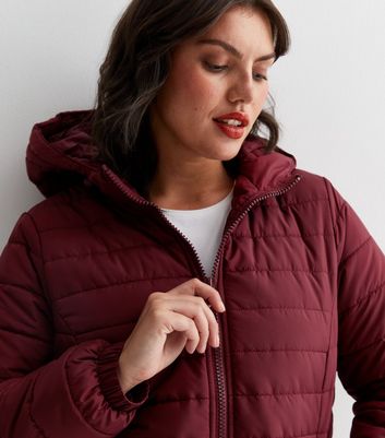 Curves Burgundy Lightweight Puffer Jacket New Look