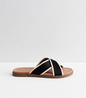 Black Cross Strap Footbed Mule Sliders New Look