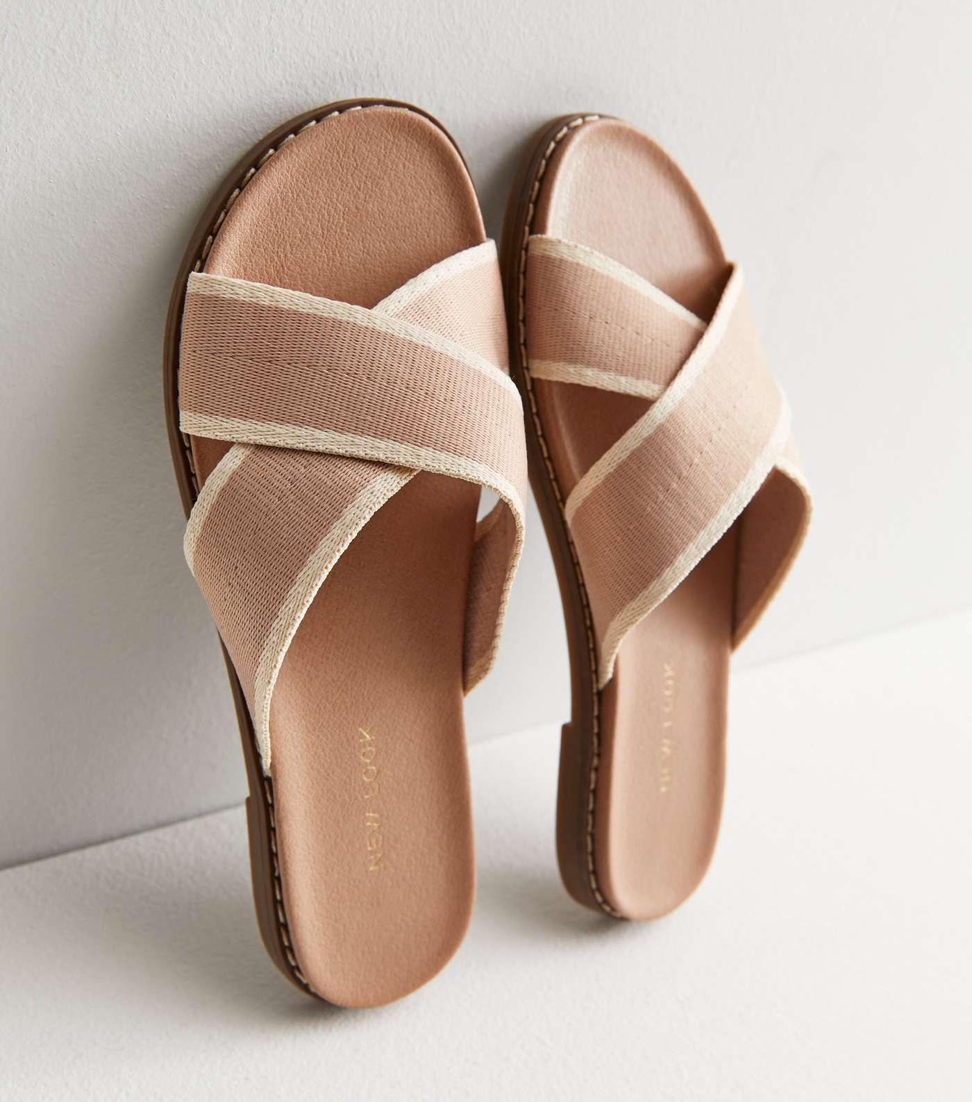 Pale Pink Woven Strap Mule Sliders Image 3