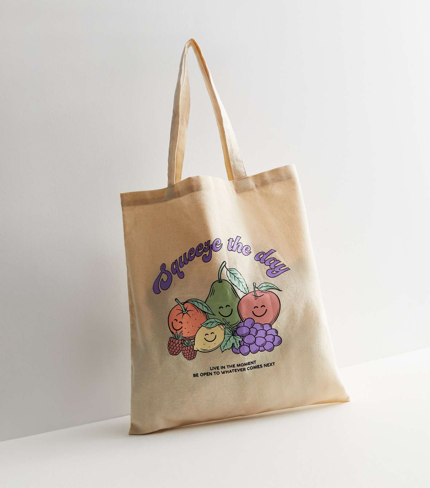 Cream Happy Fruit Squeeze the Day Canvas Tote Bag