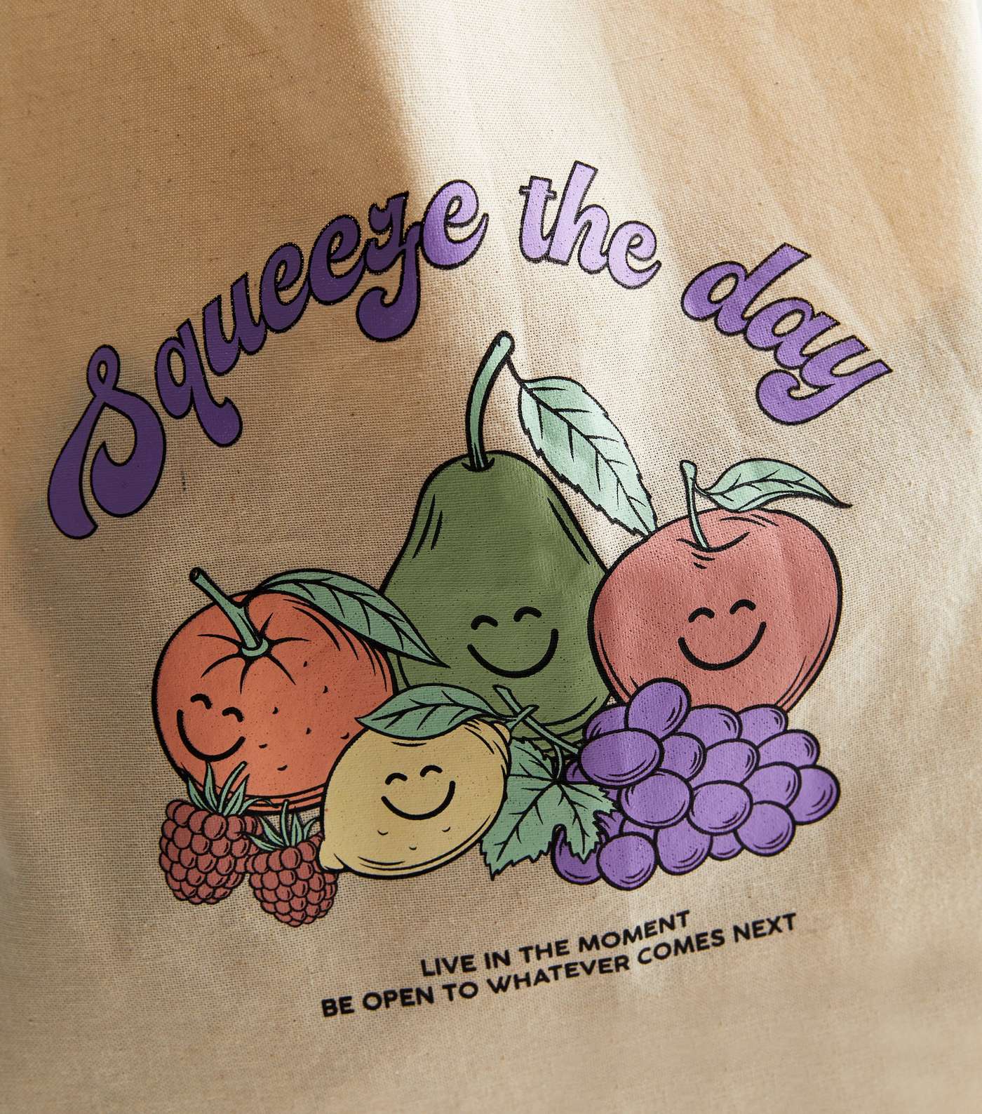 Cream Happy Fruit Squeeze the Day Canvas Tote Bag Image 3