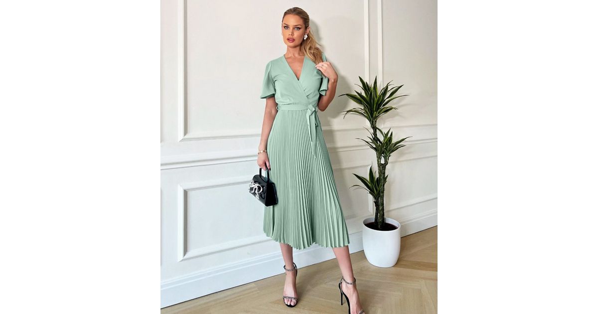 AX Paris Light Green Pleated Midi Wrap Dress New Look
