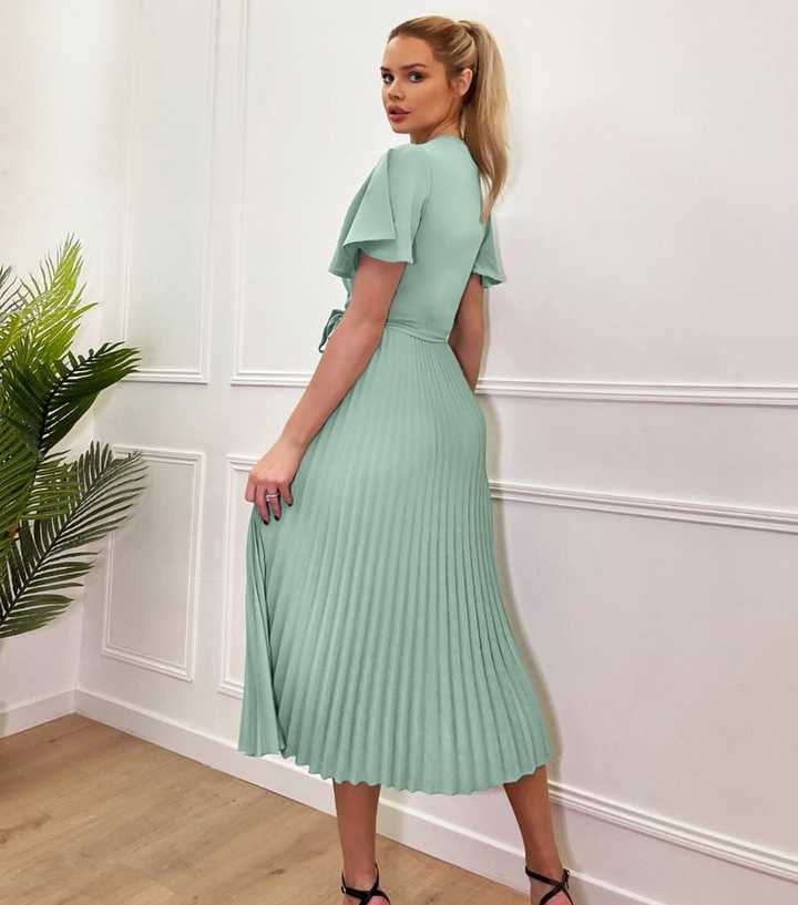 AX Paris Light Green Pleated Midi Wrap Dress | New Look