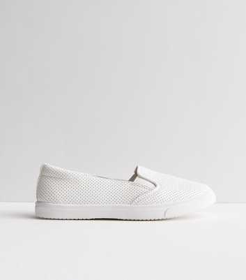 White Perforated Slip On Trainers
