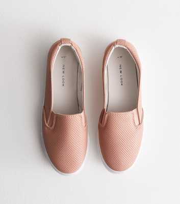 Pale Pink Perforated Slip On Trainers
