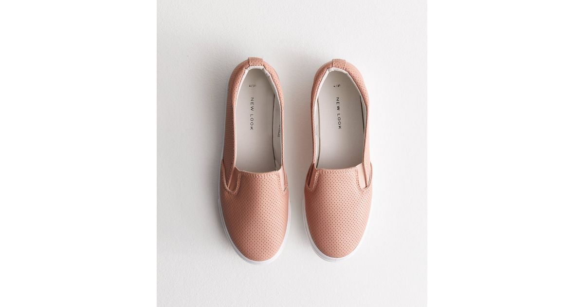 Pale Pink Perforated Slip On Trainers New Look
