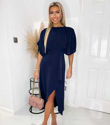 AX Paris Navy Ruched Wrap Midi Dress