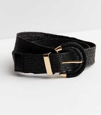 Black Raffia Buckle Belt