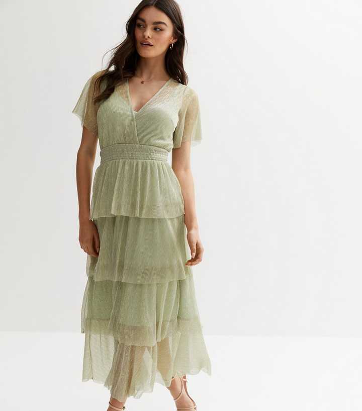 green emerald velvet dress MissJophiel Sage Green Glitter Tulle Midi Dress Sage Green / Tea Length / US2