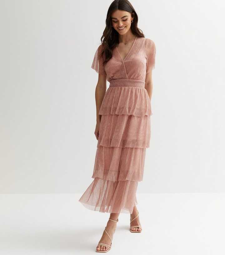 open lace back dress Rosa Pink Plisse Dress for women – Sandhya Garg main image 1