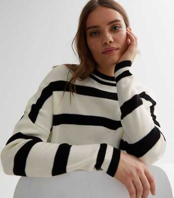 Off White Stripe Knit Long Sleeve Drop Shoulder Jumper