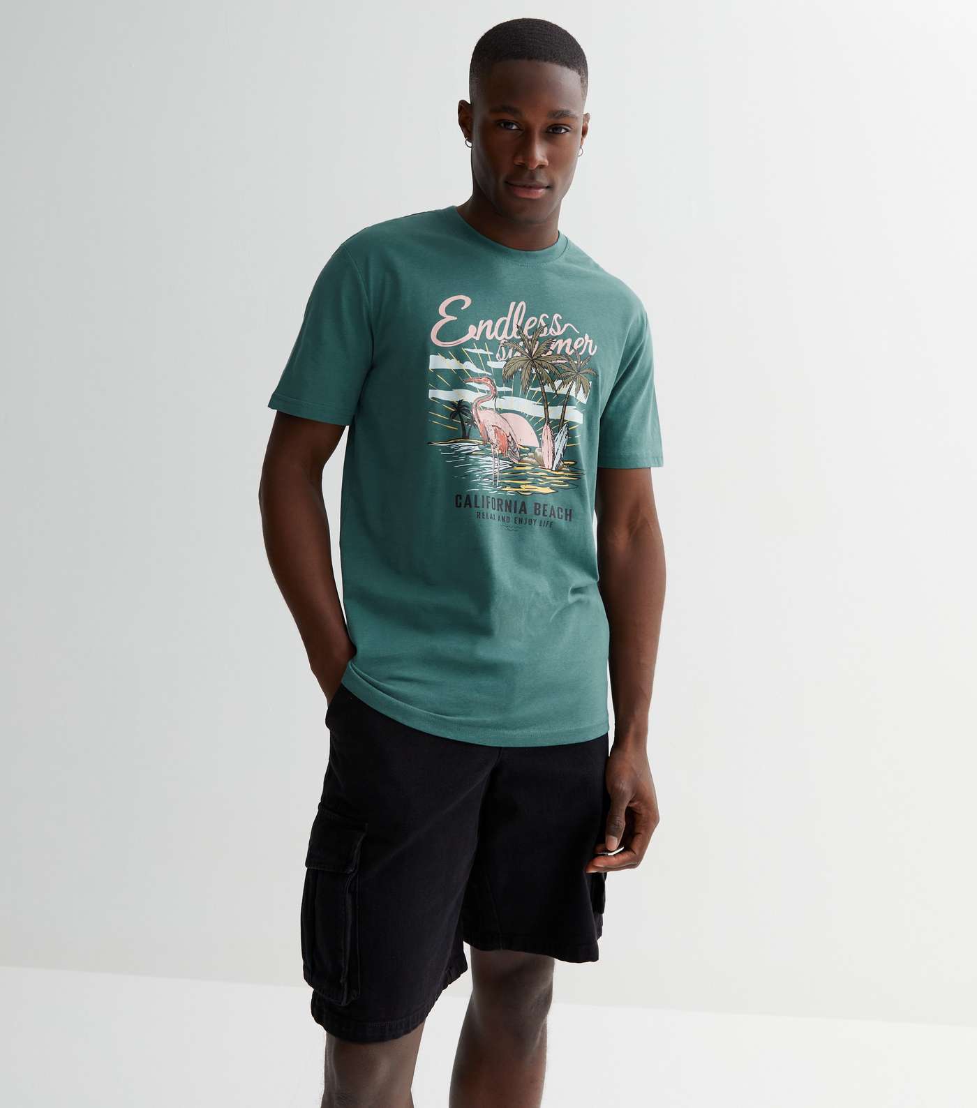 Only & Sons Teal Palm Photographic Logo T-Shirt Image 2
