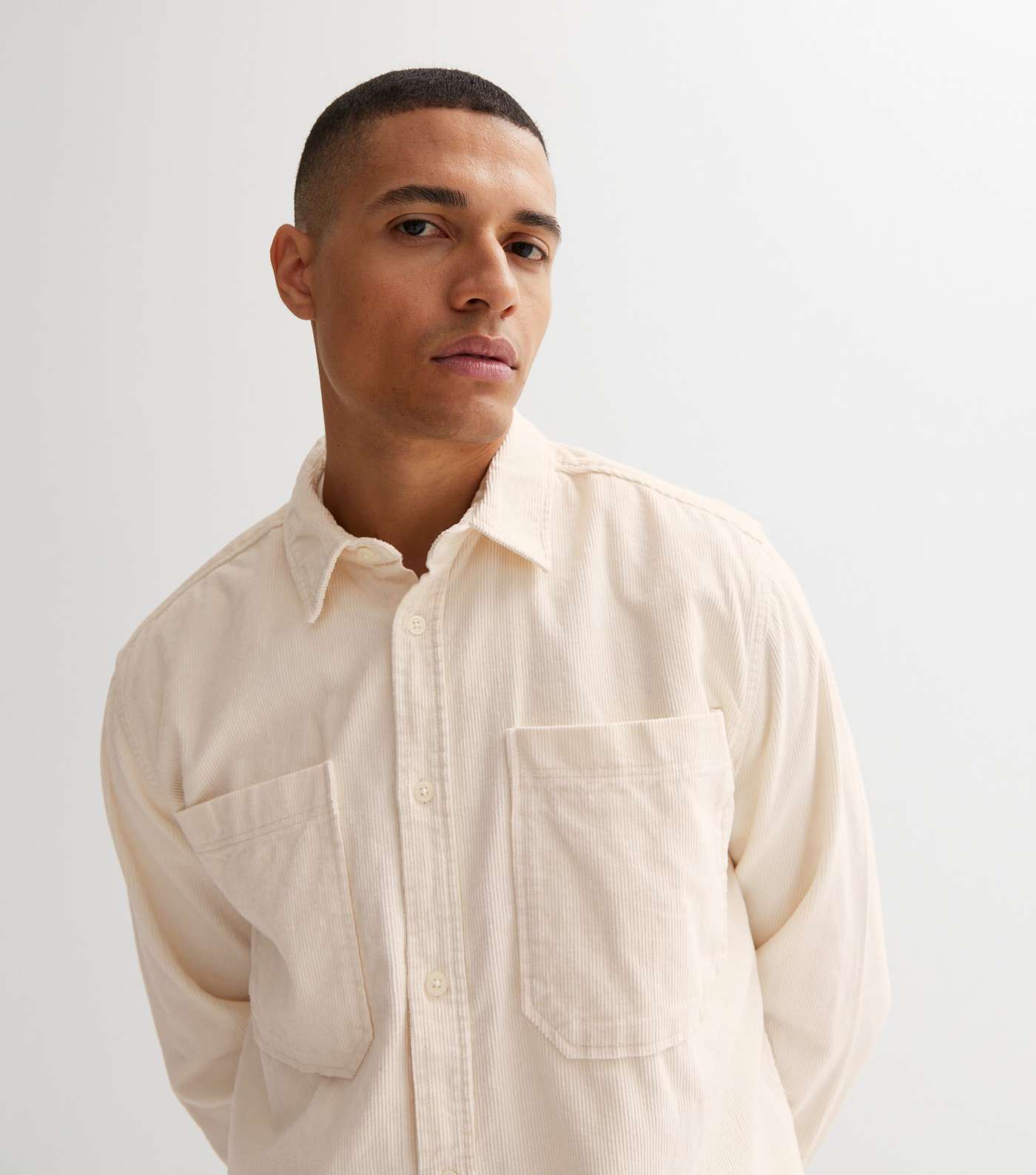 Only & Sons Off White Corduroy Pocket Front Shirt Image 3