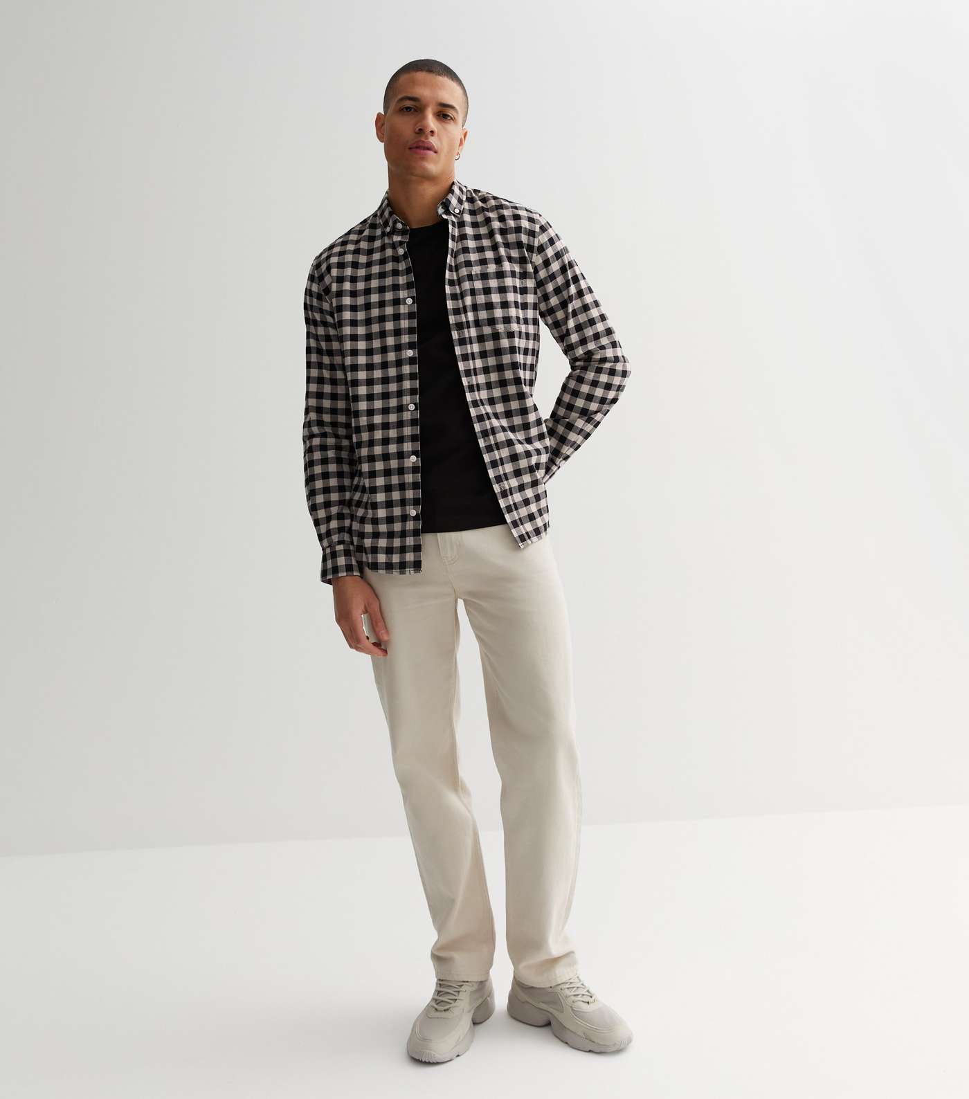 Only & Sons Stone Check Long Sleeve Oxford Shirt Image 3