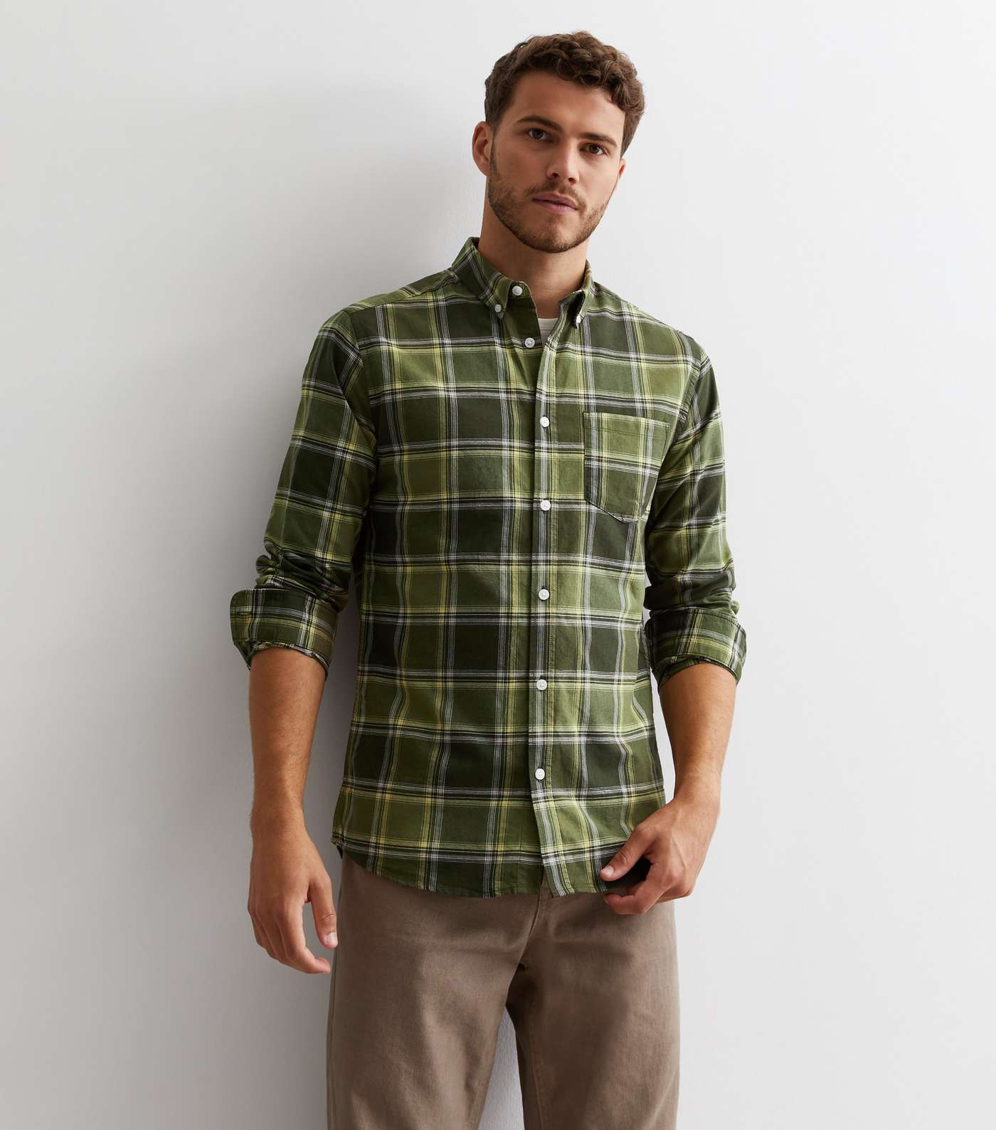 Only & Sons Dark Green Check Long Sleeve Oxford Shirt Image 2