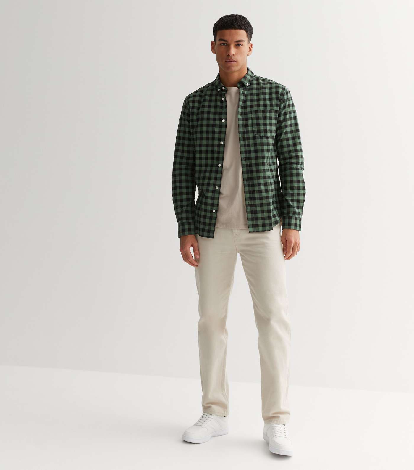 Only & Sons Green Check Long Sleeve Oxford Shirt Image 3