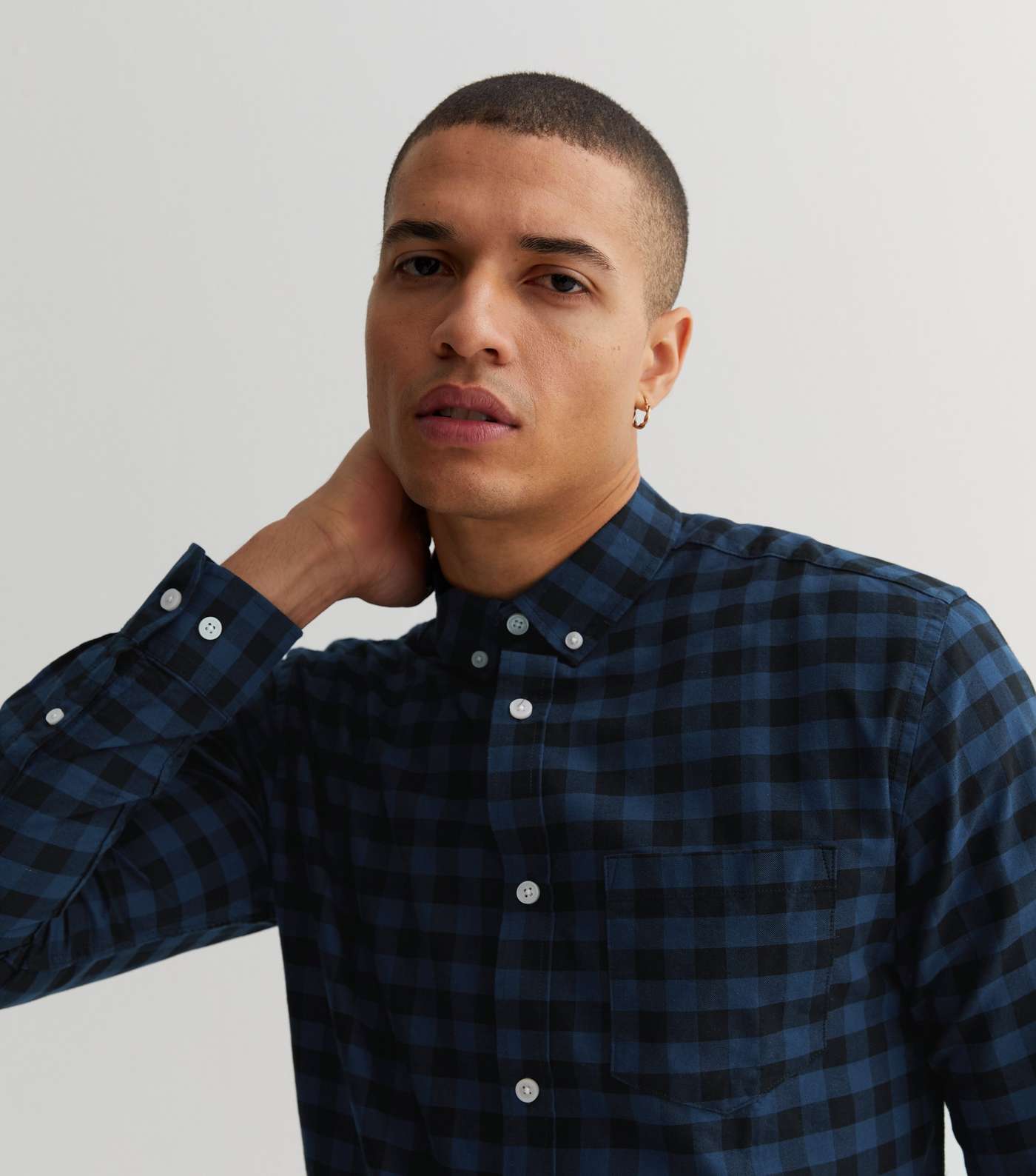 Only & Sons Navy Check Long Sleeve Oxford Shirt | New Look
